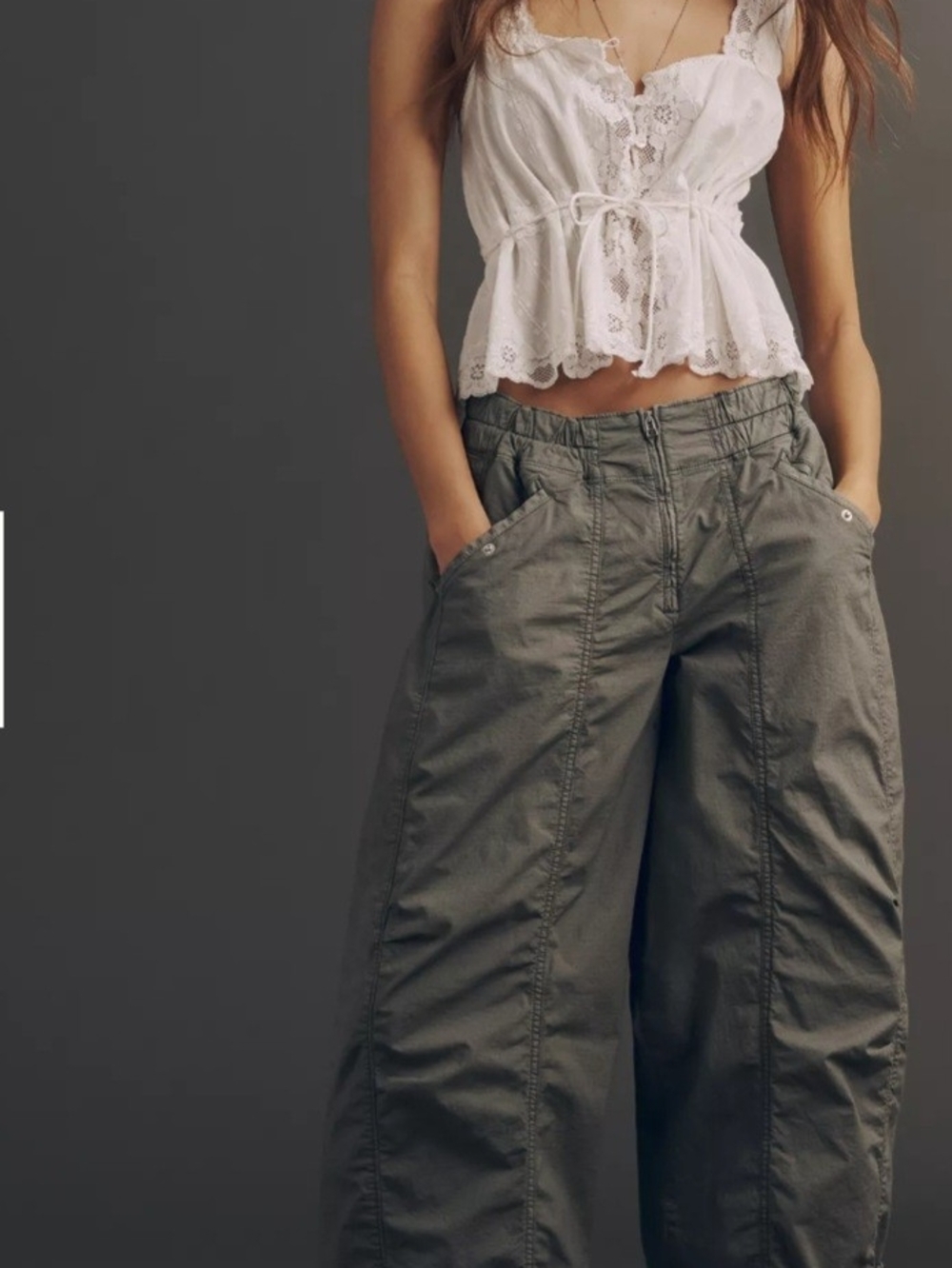 Pilcro Olive Green Wide Leg Cargo Pants